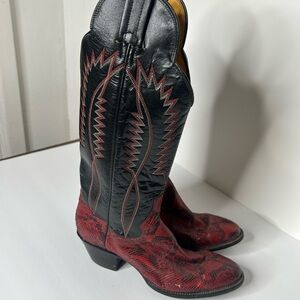 Vintage Panhandle Slim Red and Black Snakeskin Cowboy Boots Size 6 Womens